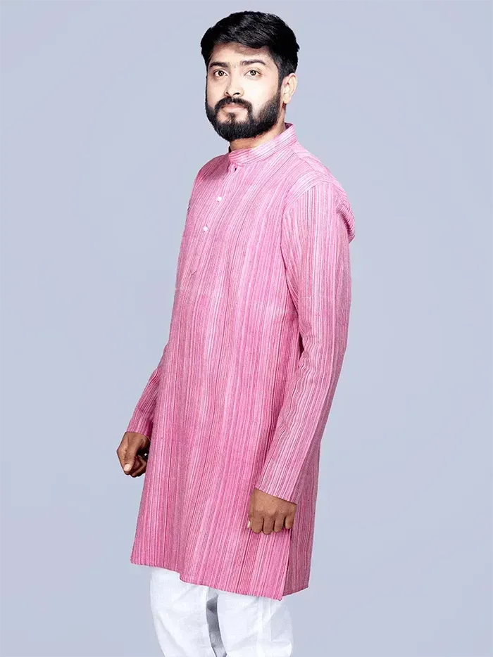 Handwoven Cotton Striped Short Length Men Kurta