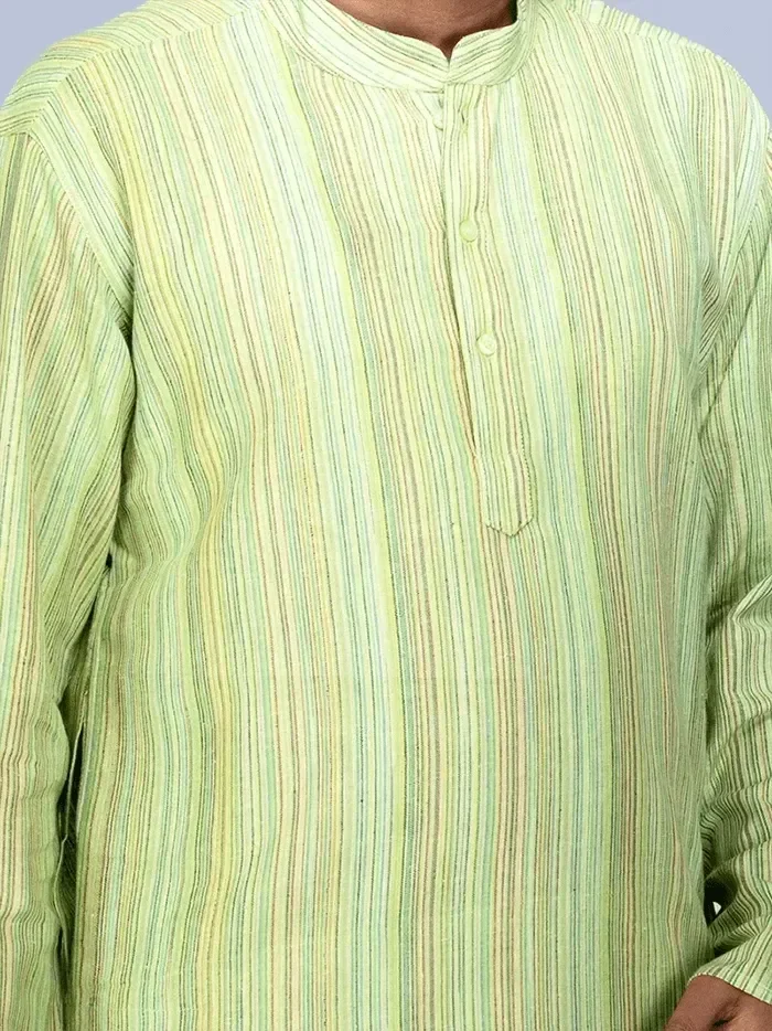 Handwoven Cotton Striped Short Length Men Kurta - WeaversIndia