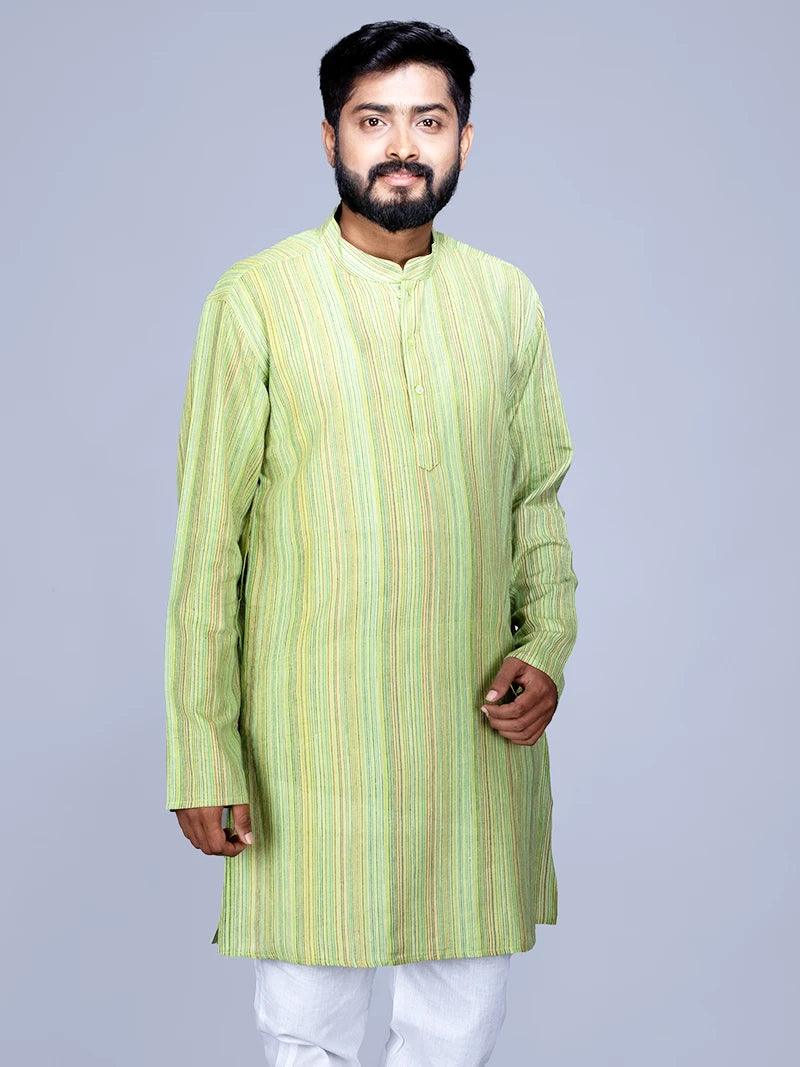Handwoven Cotton Striped Short Length Men Kurta - WeaversIndia