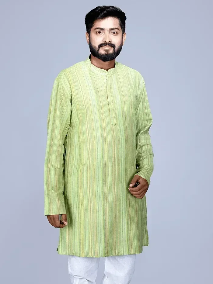 Handwoven Cotton Striped Short Length Men Kurta