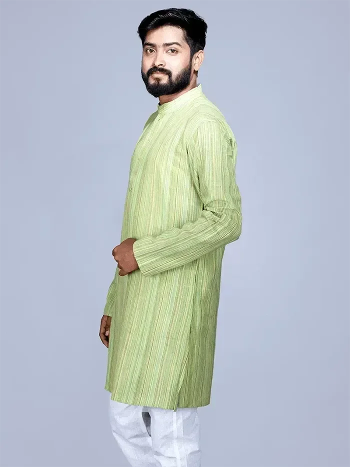 Handwoven Cotton Striped Short Length Men Kurta - WeaversIndia