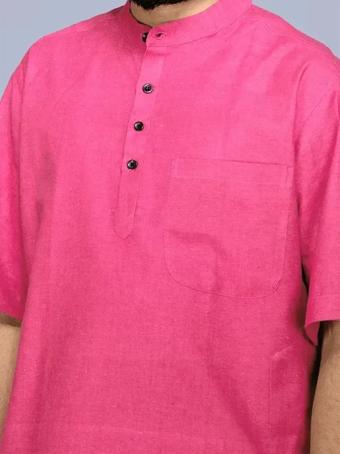 Rose Red Handwoven Organic Cotton Men Kurta - WeaversIndia
