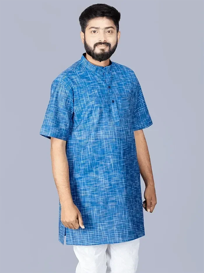 Blue Springs Handwoven Organic Cotton Men Kurta - WeaversIndia