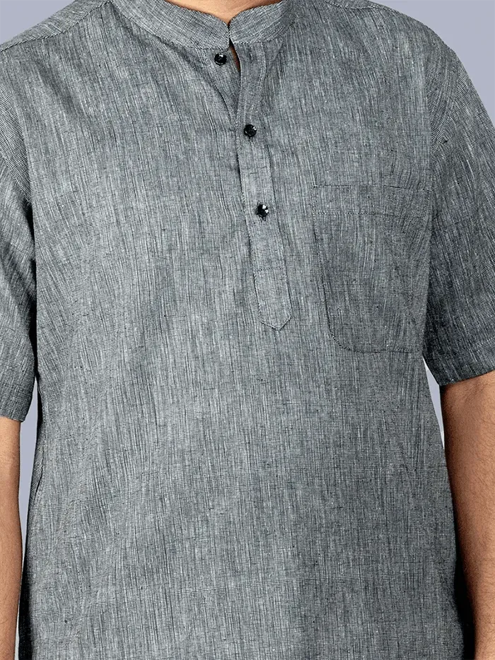 Black Handwoven Organic Cotton Men Kurta