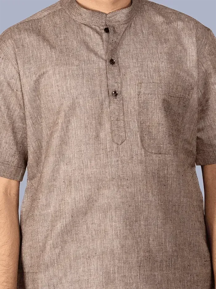 Organic Cotton Brown Half Sleeves Men Kurta - WeaversIndia