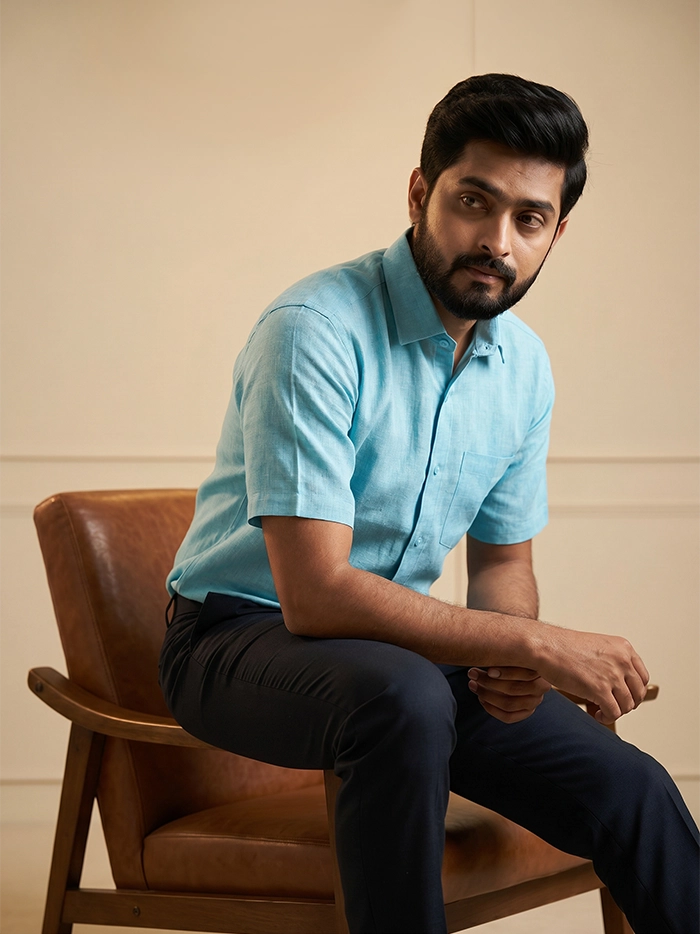 Ice Blue Handwoven Organic Cotton Formal Men Shirt