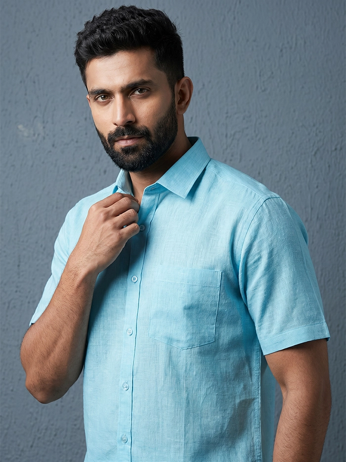 Ice Blue Handwoven Organic Cotton Formal Men Shirt