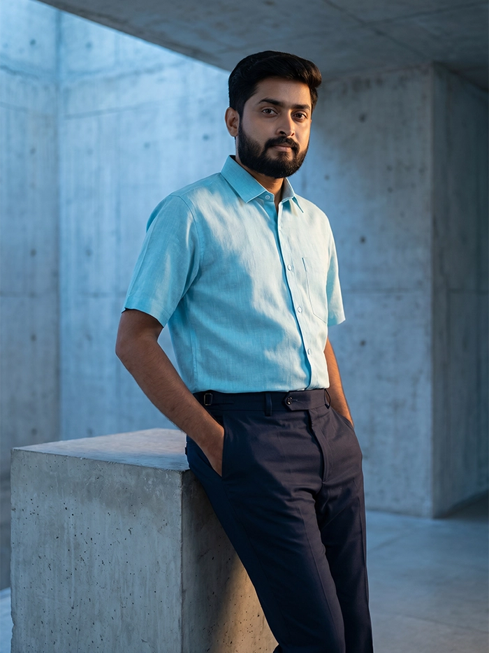 Ice Blue Handwoven Organic Cotton Formal Men Shirt