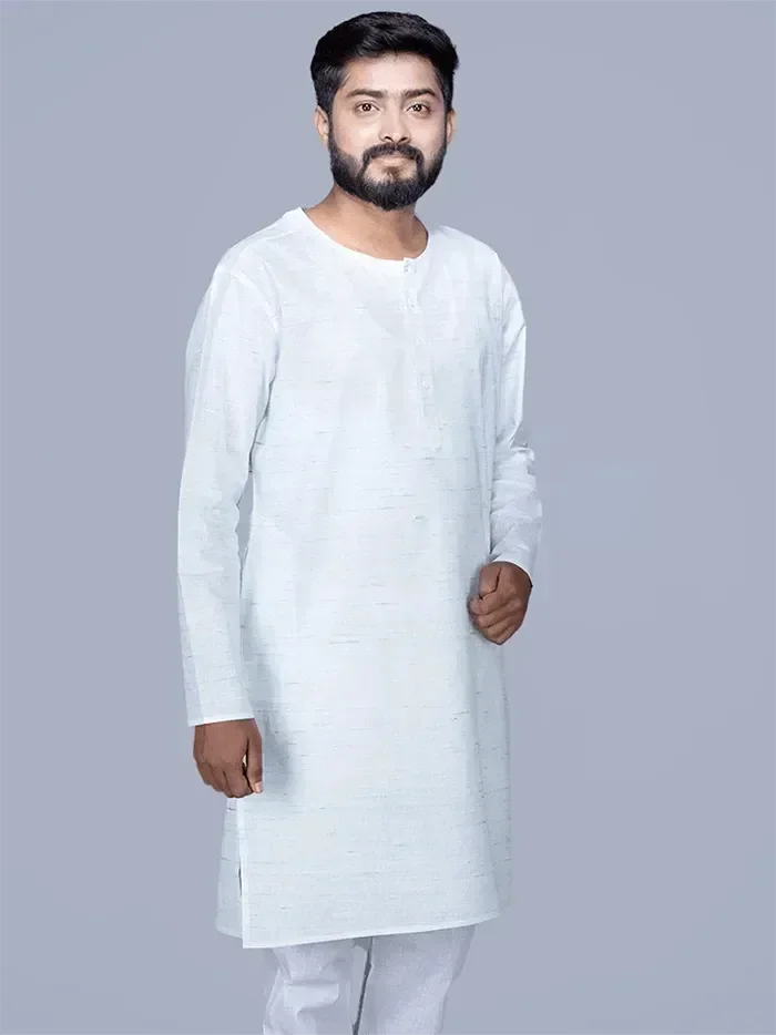 Organic Cotton Muslin Green Springs Medium Length Men Kurta - WeaversIndia
