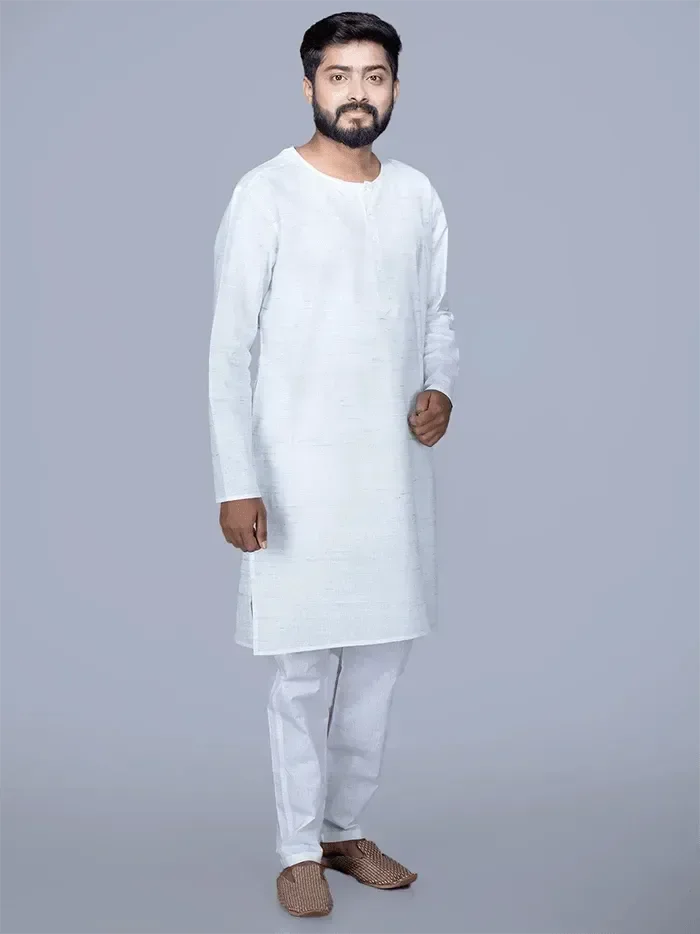 Organic Cotton Muslin Green Springs Medium Length Men Kurta - WeaversIndia