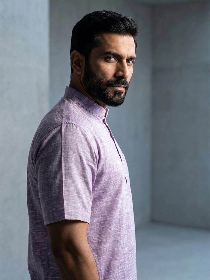 Lavender Springs Organic Cotton Half Sleeves Men Kurta