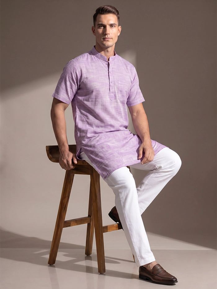 Lavender Springs Organic Cotton Half Sleeves Men Kurta