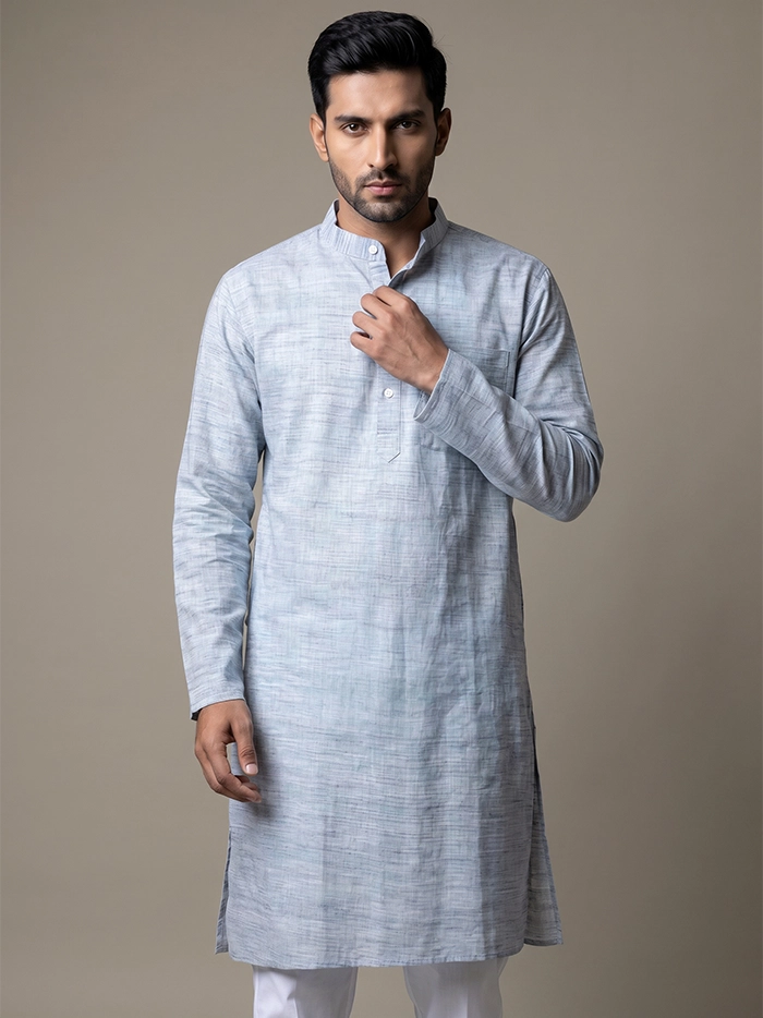 Light Blue Springs Handwoven Organic Cotton Men Kurta