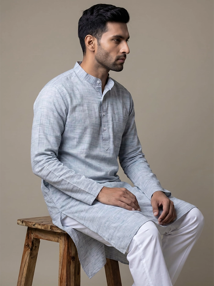 Light Blue Springs Handwoven Organic Cotton Men Kurta