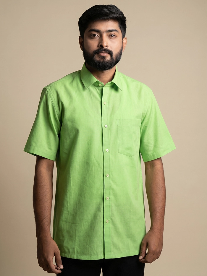 Light Green Handwoven Organic Cotton Formal Men Shirt