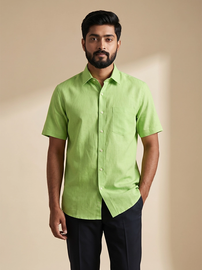 Light Green Handwoven Organic Cotton Formal Men Shirt