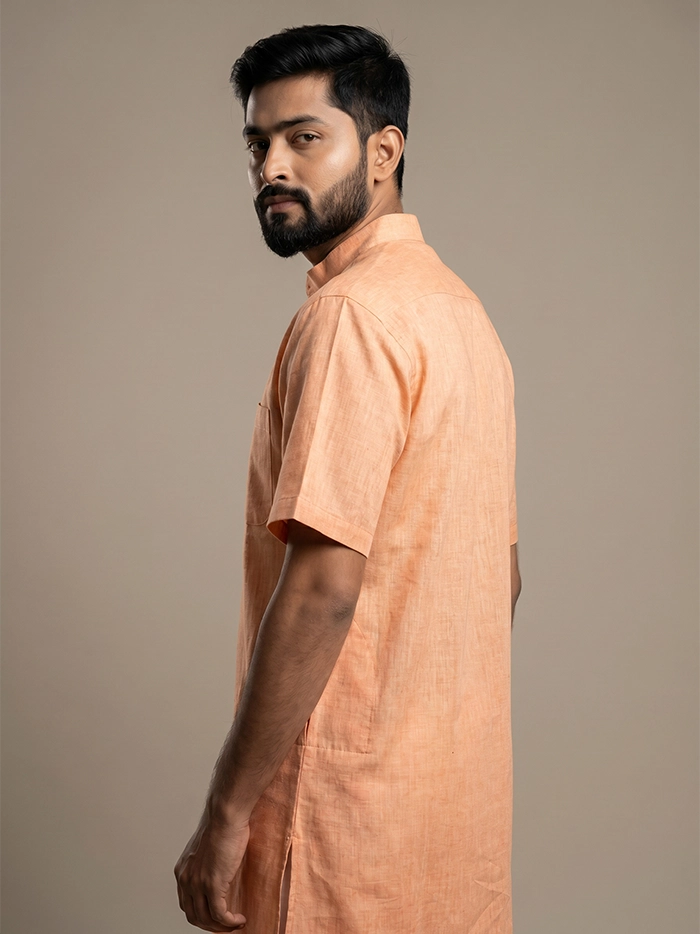 Light Salmon Handwoven Organic Cotton Men Kurta
