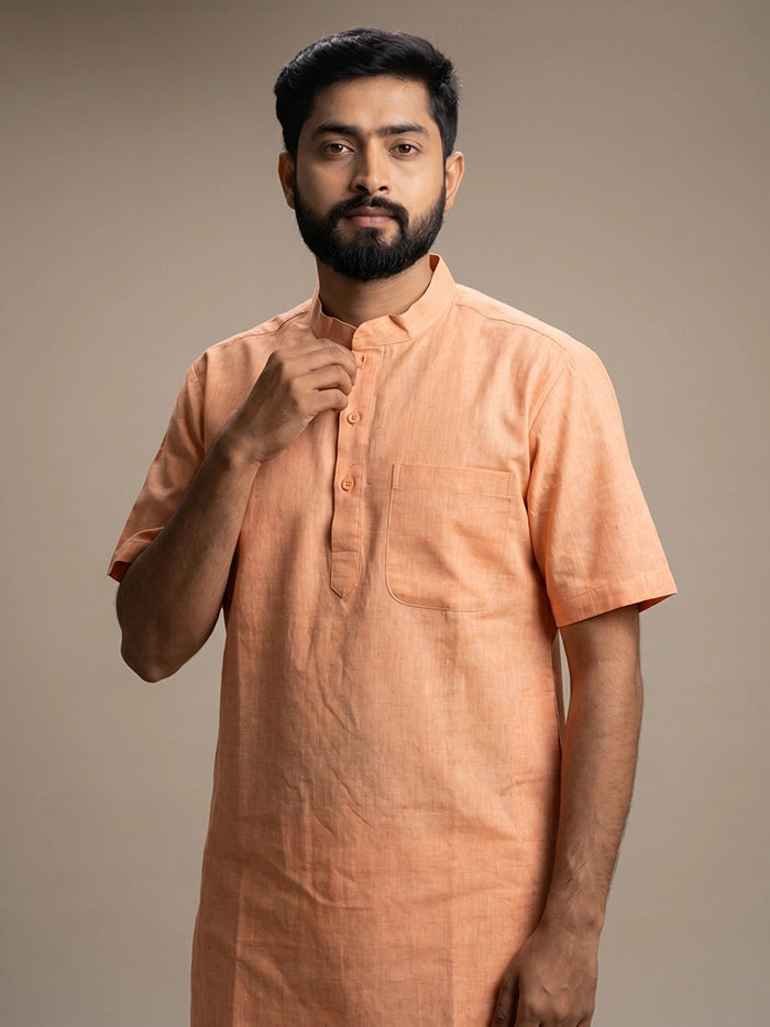 Light Salmon Handwoven Organic Cotton Men Kurta