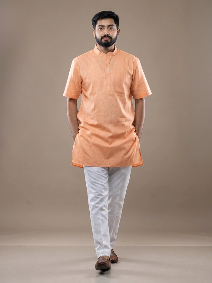 Light Salmon Handwoven Organic Cotton Men Kurta