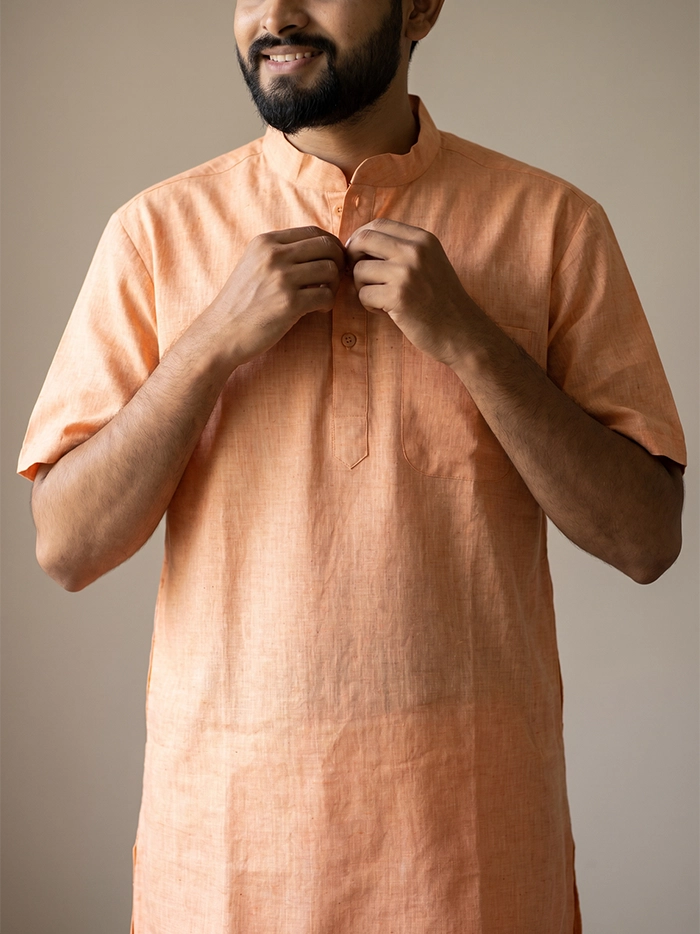 Light Salmon Handwoven Organic Cotton Men Kurta