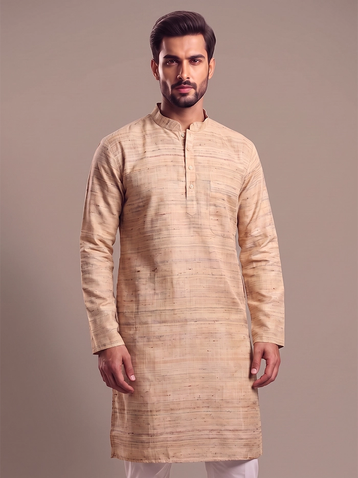 Medium Length Ketya Matka Silk Men Kurta