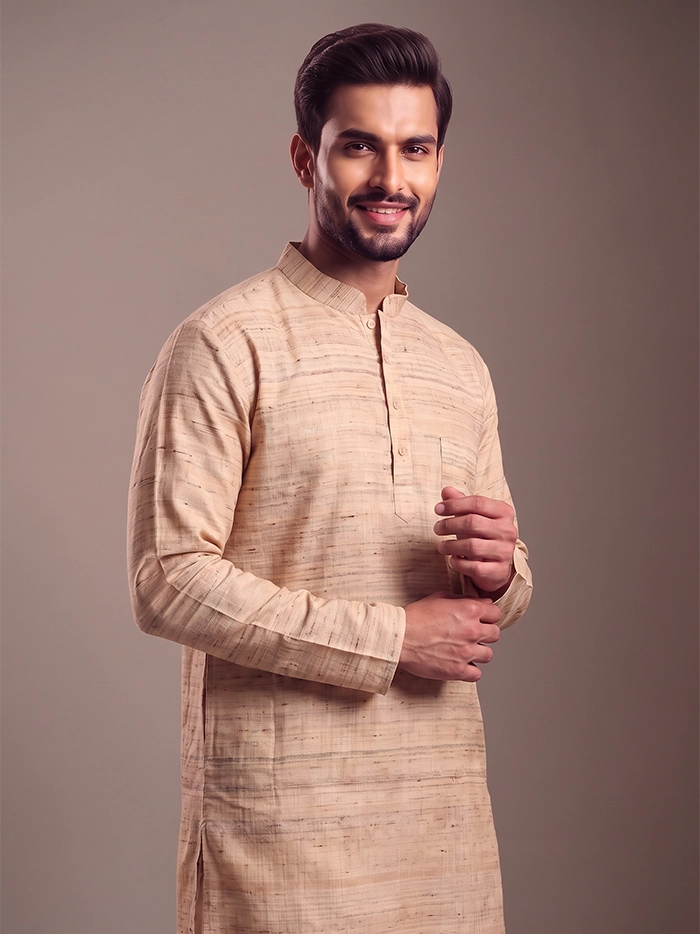 Medium Length Ketya Matka Silk Men Kurta