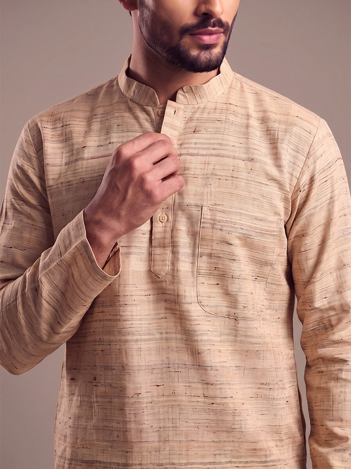 Medium Length Ketya Matka Silk Men Kurta