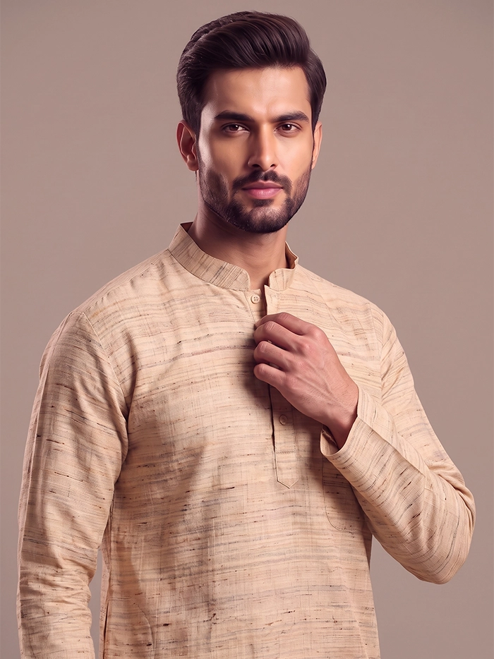 Medium Length Ketya Matka Silk Men Kurta