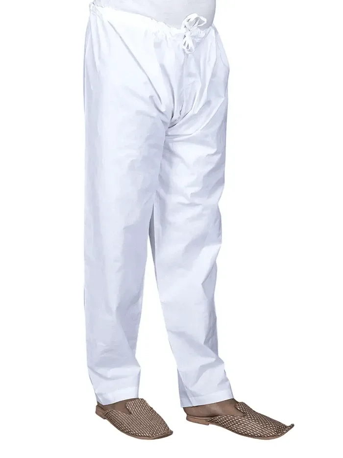 Relaxed Fit Organic Cotton White Men Pajama - WeaversIndia
