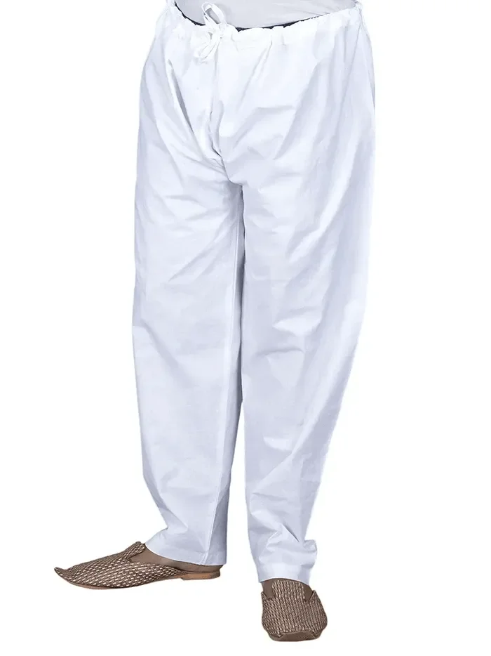 Relaxed Fit Organic Cotton White Men Pajama - WeaversIndia