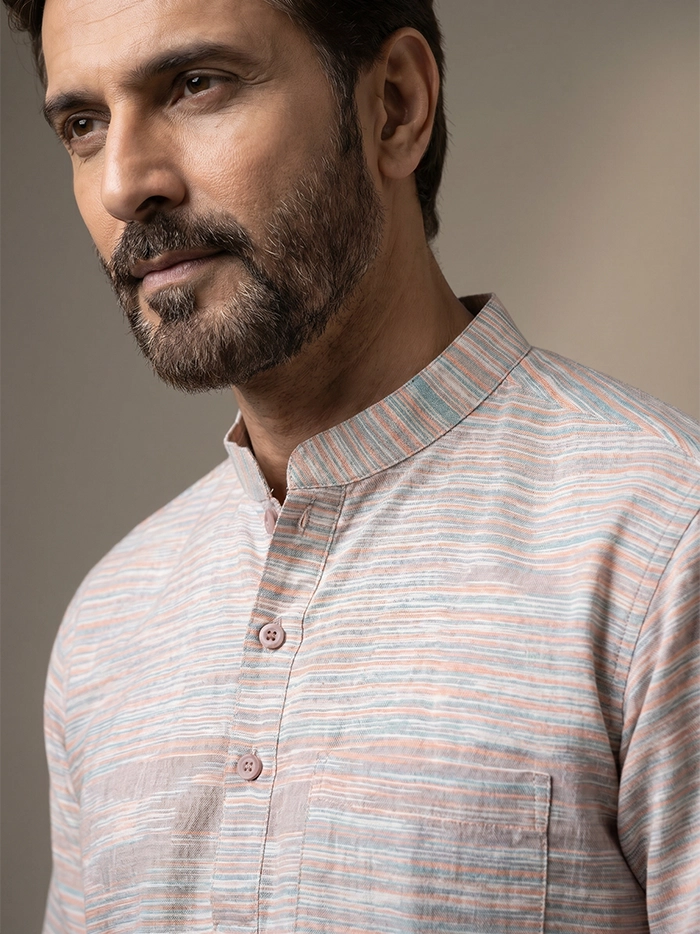 Multi Color Springs Organic Cotton Half Sleeves Men Kurta