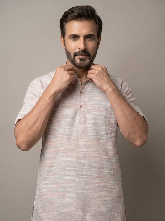 Multi Color Springs Organic Cotton Half Sleeves Men Kurta