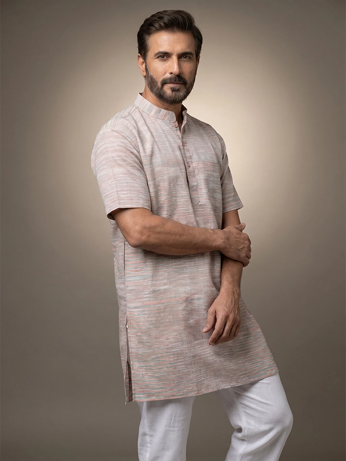 Multi Color Springs Organic Cotton Half Sleeves Men Kurta