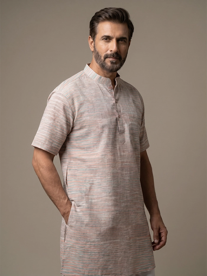Multi Color Springs Organic Cotton Half Sleeves Men Kurta