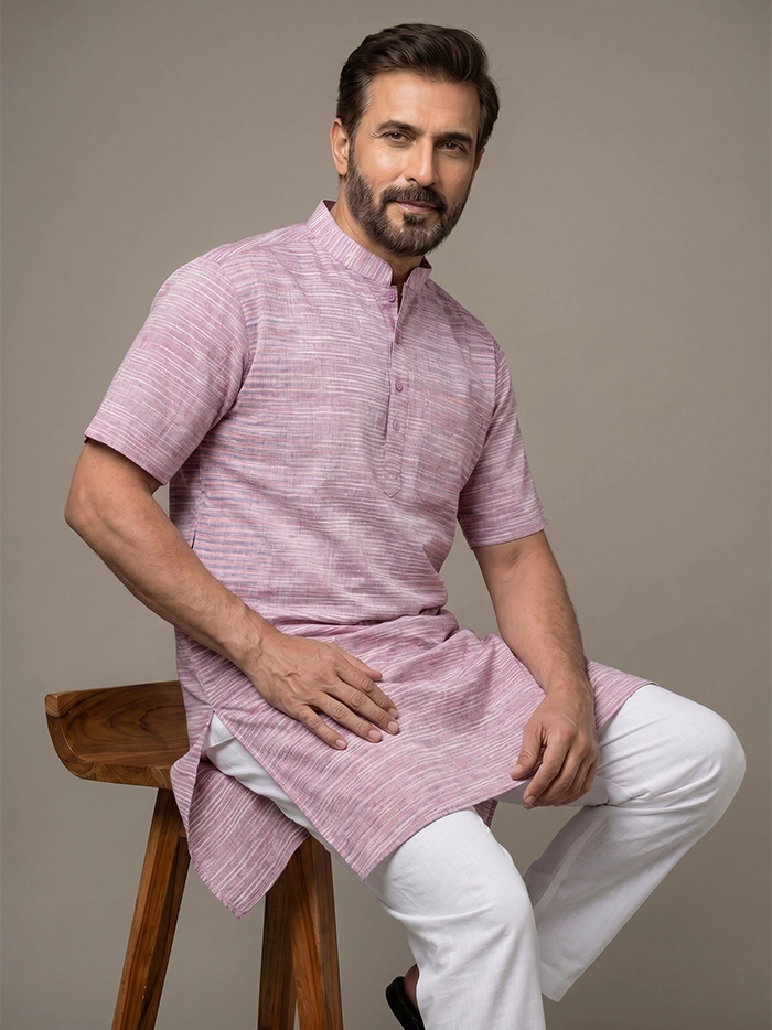 Multi Colour Springs Handwoven Cotton Men Kurta