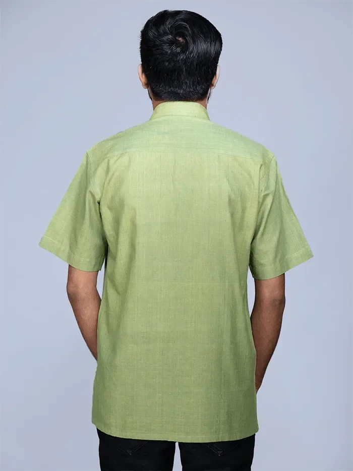 Olive Green Dual Tone Organic Cotton Formal Men Shirt - WeaversIndia