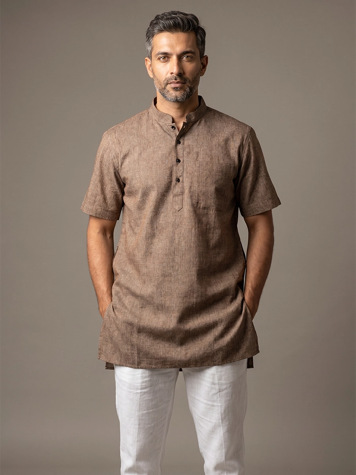 Organic Cotton Brown Half Sleeves Men Kurta
