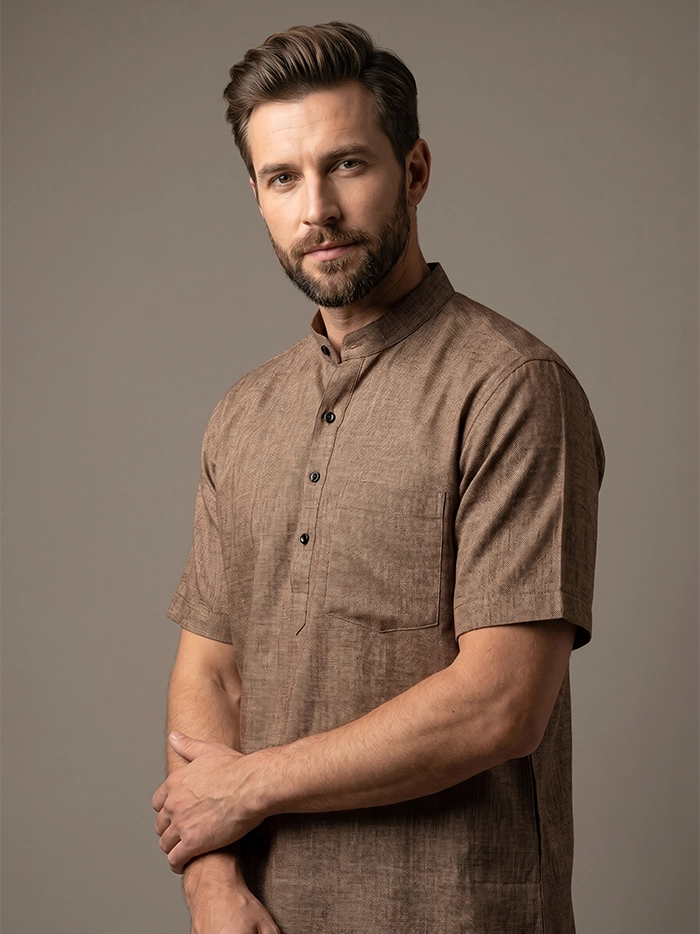 Organic Cotton Brown Half Sleeves Men Kurta