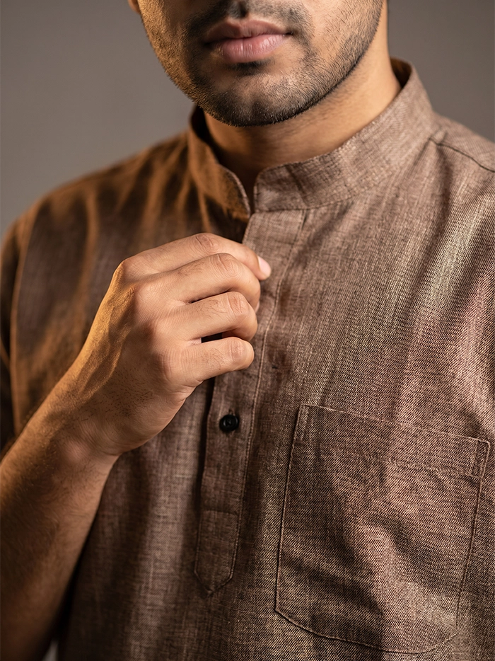 Organic Cotton Brown Half Sleeves Men Kurta