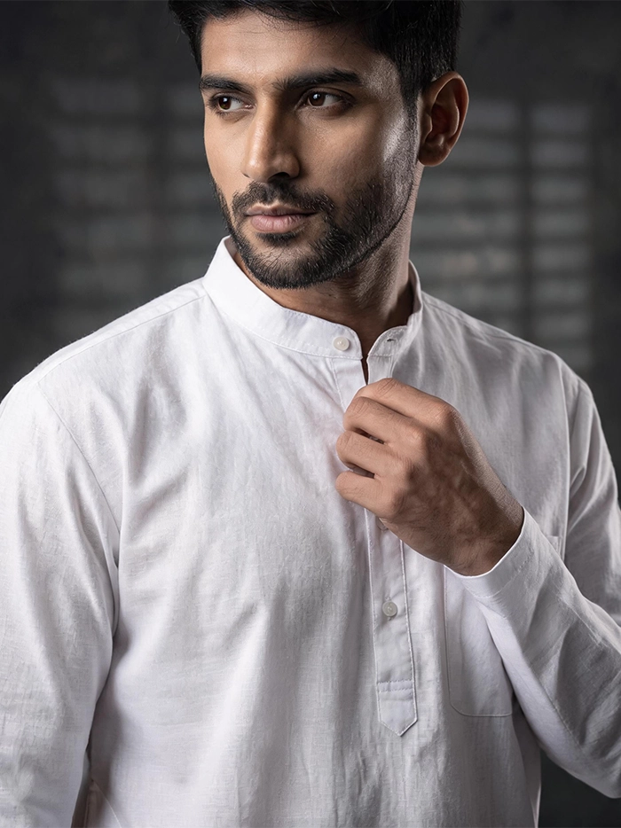 Organic Cotton Full Sleeves White Men Kurta