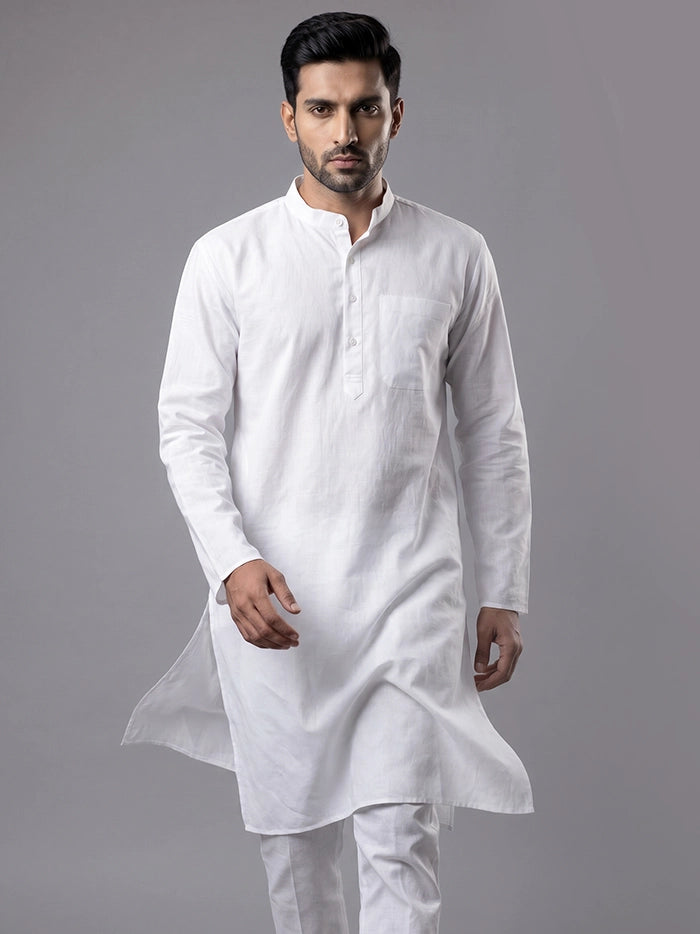 Organic Cotton Full Sleeves White Men Kurta