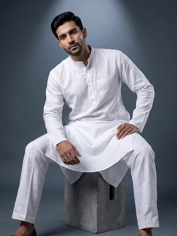 Organic Cotton Full Sleeves White Men Kurta