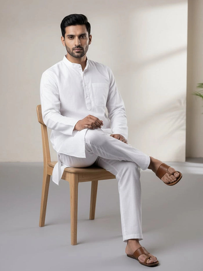 Organic Cotton Full Sleeves White Men Kurta