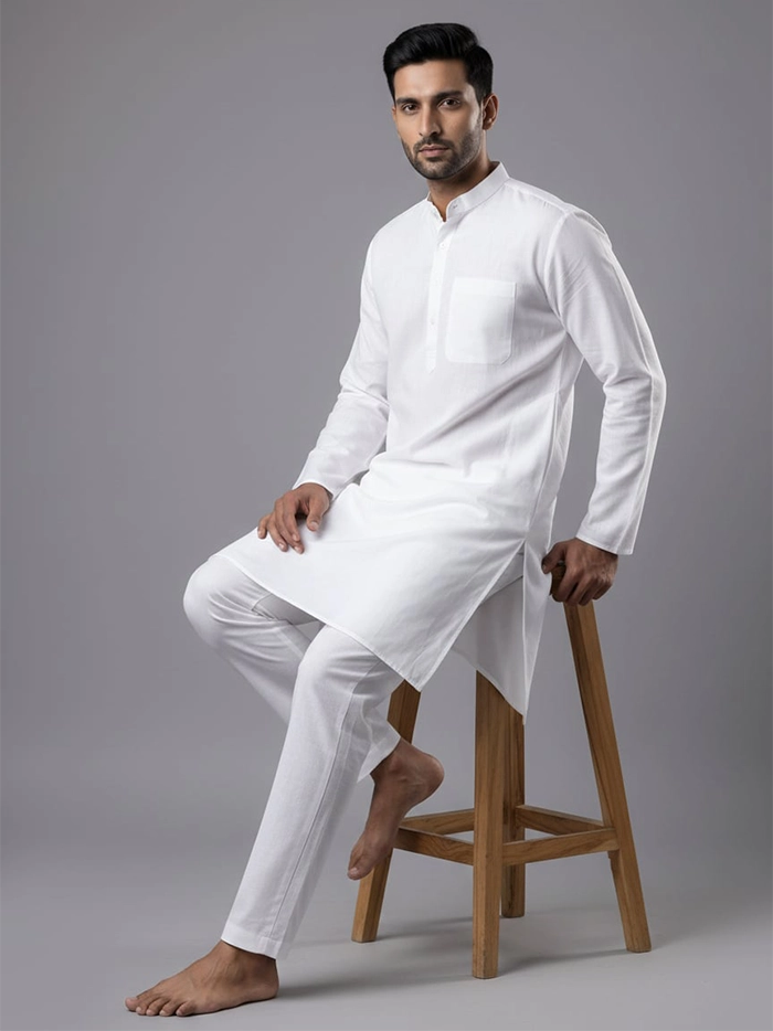 Organic Cotton Full Sleeves White Men Kurta