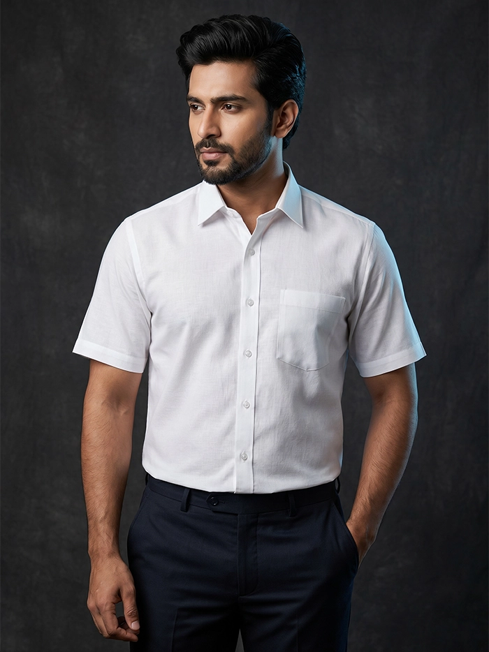 Organic Cotton White Formal Half Sleeves Men Shirt