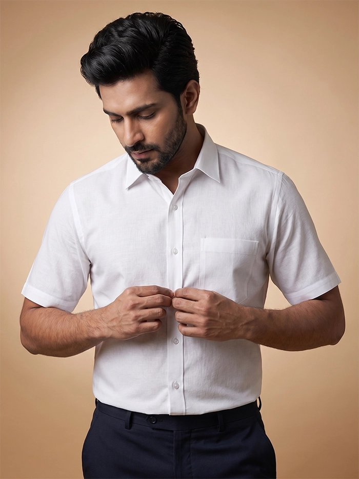 Organic Cotton White Formal Half Sleeves Men Shirt