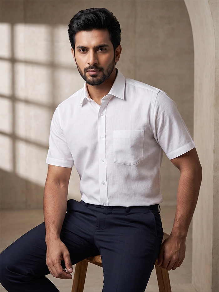 Organic Cotton White Formal Half Sleeves Men Shirt