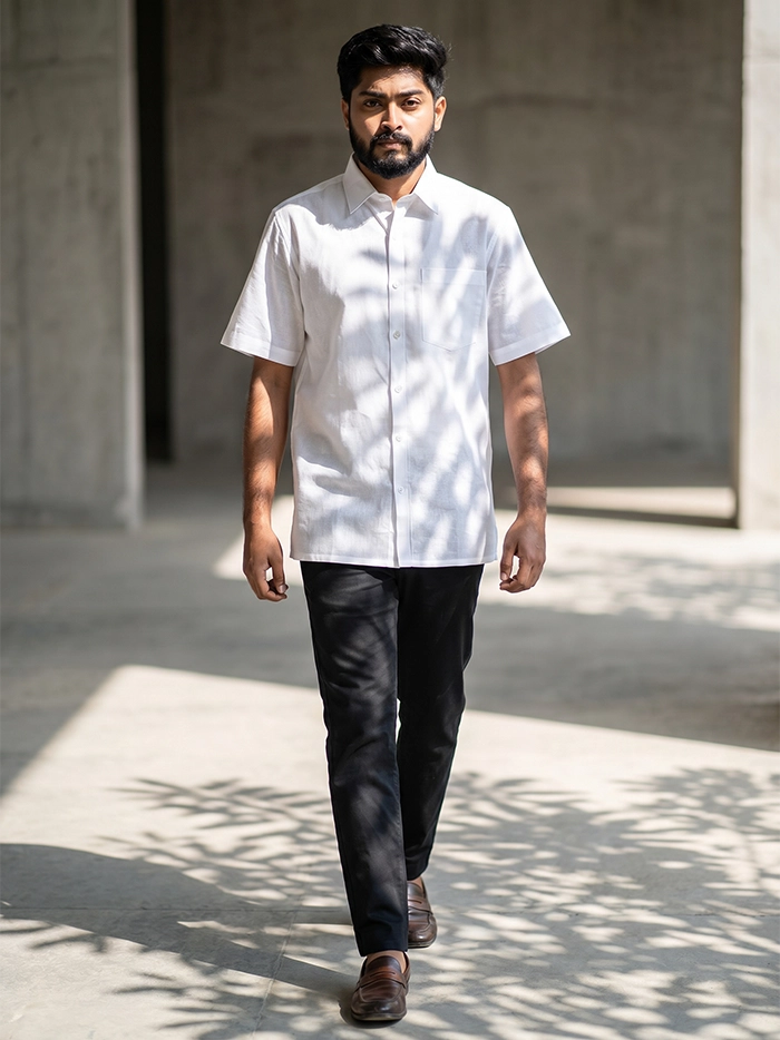 Organic Cotton White Formal Half Sleeves Men Shirt