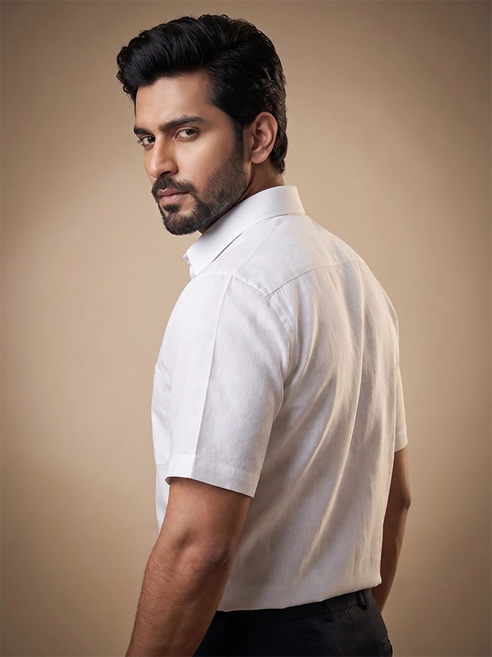 Organic Cotton White Formal Half Sleeves Men Shirt