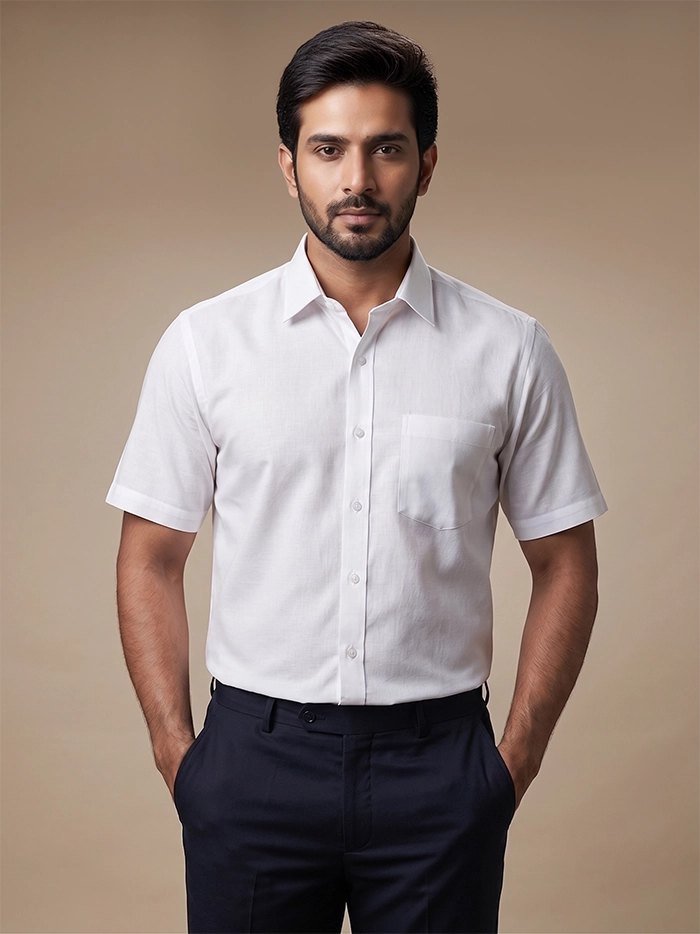 Organic Cotton White Formal Half Sleeves Men Shirt